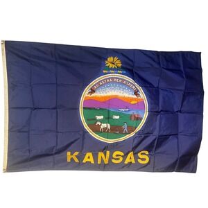 Vintage Kansas State Flag 4x6 Nyl-Glo Annin & Co Nylon Bunting Blue Sunflower